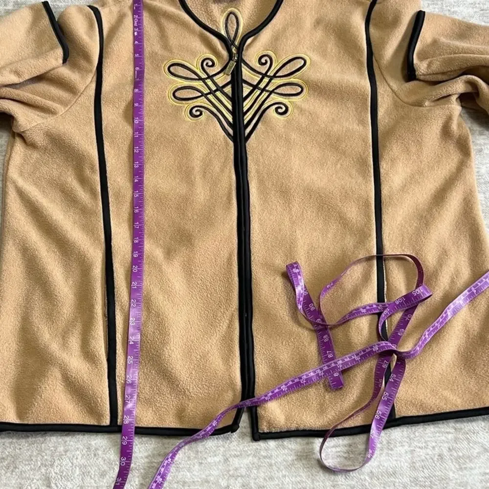 Bob Mackie Wearable Art Embroidered Zip Jacket 2X Southwestern Fleece